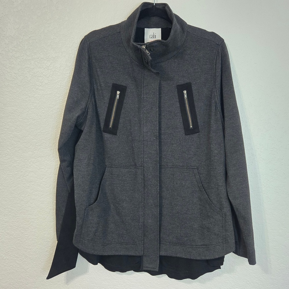 Cabi Women's Charcoal Gray Full Zip Jacket with Black Mesh Trim Size L